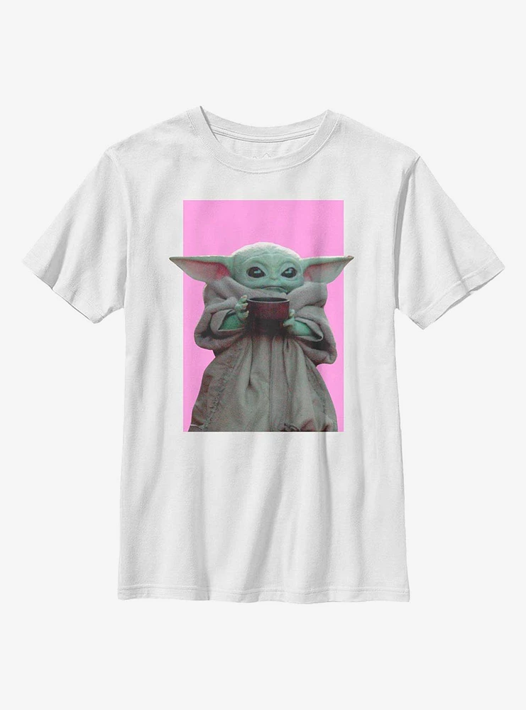 Star Wars The Mandalorian Child Pink Background Youth T-Shirt