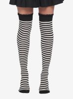 Black & White Stripe Lace Thigh-High Socks