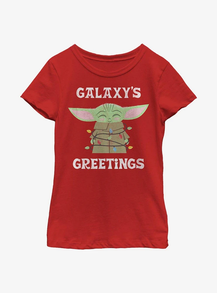 Star Wars The Mandalorian Child Galaxy's Christmas Lights Youth Girls T-Shirt