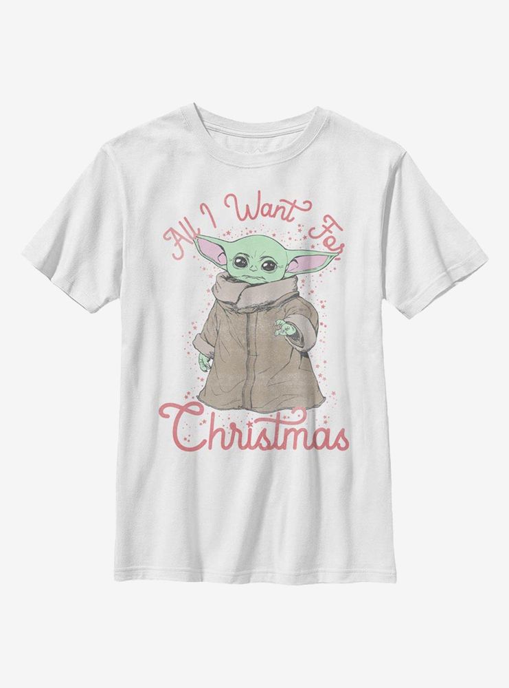 Star Wars The Mandalorian Child All I Want Christmas Youth T-Shirt