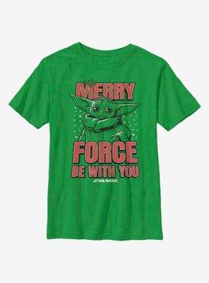 Star Wars The Mandalorian Child Merry Force Christmas Youth T-Shirt