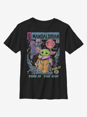 Star Wars The Mandalorian Child Neon Poster Youth T-Shirt