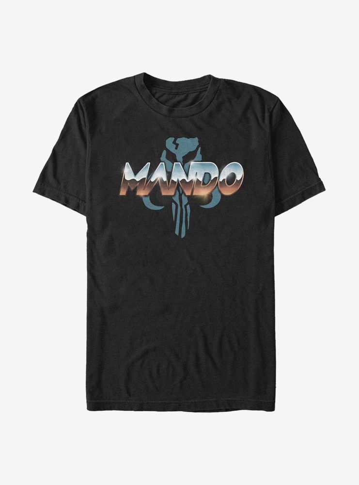 Star Wars The Mandalorian Mando Chrome Large Letters T-Shirt