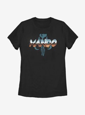 Star Wars The Mandalorian Mando Chrome Large Letters Womens T-Shirt