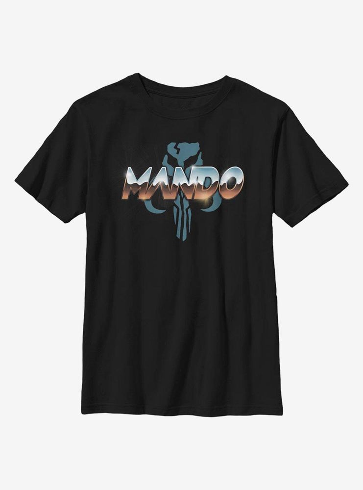 Star Wars The Mandalorian Mando Chrome Large Letters Youth T-Shirt