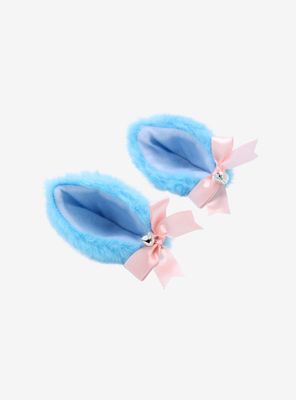 Light Blue Cat Ear & Pink Bow Hair Clip Set