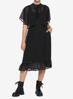 Black Sheer Capelet Midi Dress