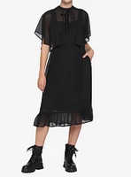 Black Sheer Capelet Midi Dress
