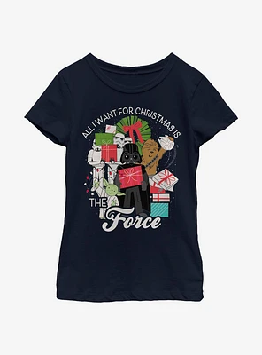 Star Wars All I Want For Christmas Is The Force Youth Girls T-Shirt