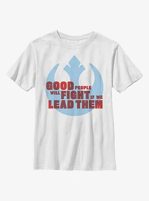 Star Wars: The Rise Of Skywalker Rebel Leader Words Youth T-Shirt