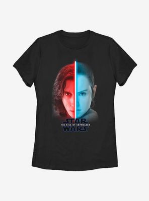 Star Wars: The Rise Of Skywalker Split Face Rey And Kylo Womens T-Shirt