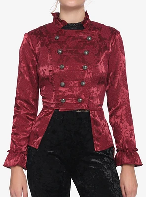 Burgundy Brocade Military Jacket