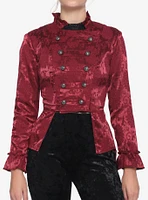 Burgundy Brocade Military Jacket