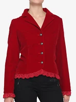Red Velvet Laced Button-Up Jacket