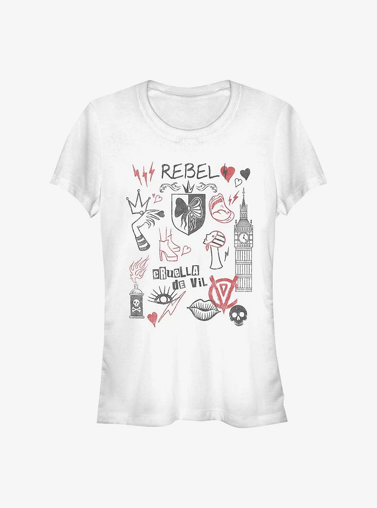 Disney Cruella Rebel Queen Doodles Girls T-Shirt