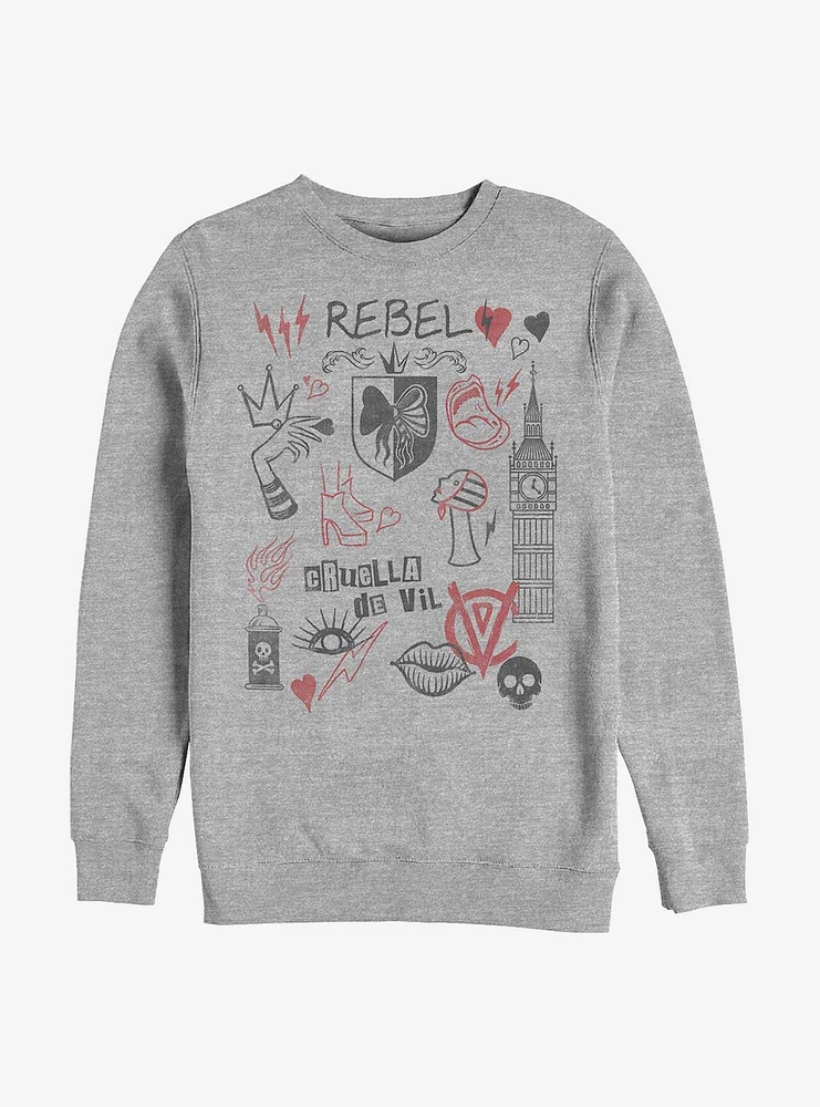 Disney Cruella Rebel Queen Doodles Crew Sweatshirt