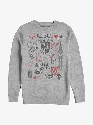 Disney Cruella Rebel Queen Doodles Crew Sweatshirt