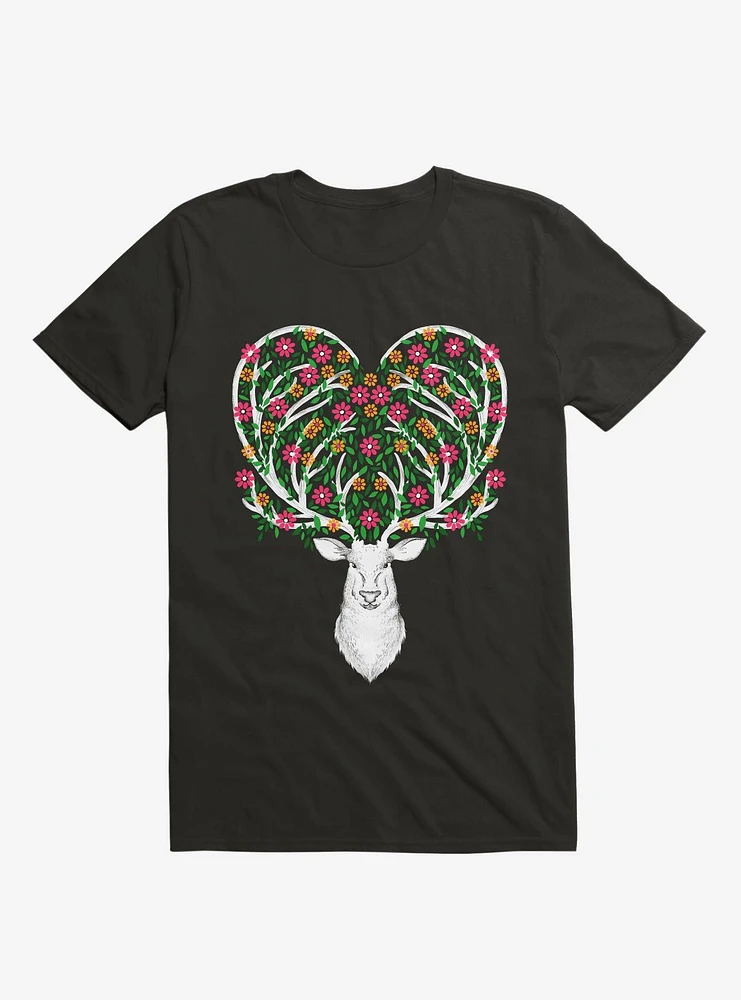 Blooming Deer II Black T-Shirt