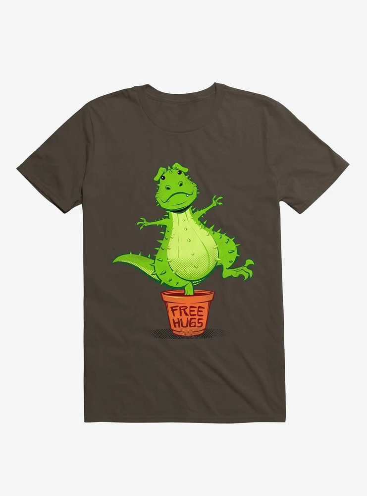 Cactus Rex Free Hugs Brown T-Shirt