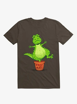 Cactus Rex Free Hugs Brown T-Shirt