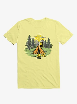 Recharging Offline Camping Dog Corn Silk Yellow T-Shirt