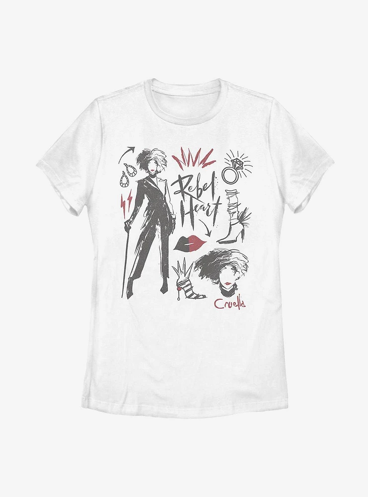 Disney Cruella Fashion Sketch Womens T-Shirt
