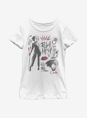 Disney Cruella Fashion Sketch Youth Girls T-Shirt