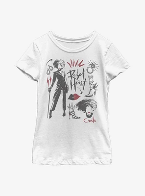 Disney Cruella Fashion Sketch Youth Girls T-Shirt