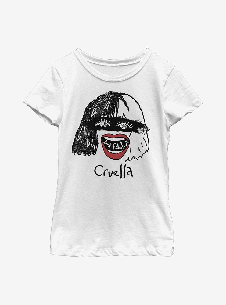 Disney Cruella Look Fabulous Drawing Youth Girls T-Shirt