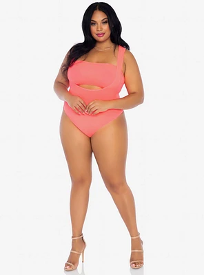 2 Piece Opaque Bandeau And Suspender Bodysuit Coral Plus Size