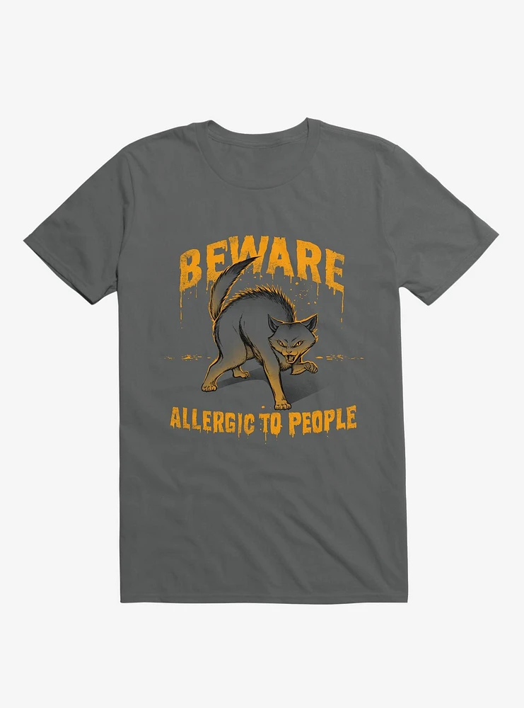 Beware! Allergic To People Cat Charcoal Grey T-Shirt