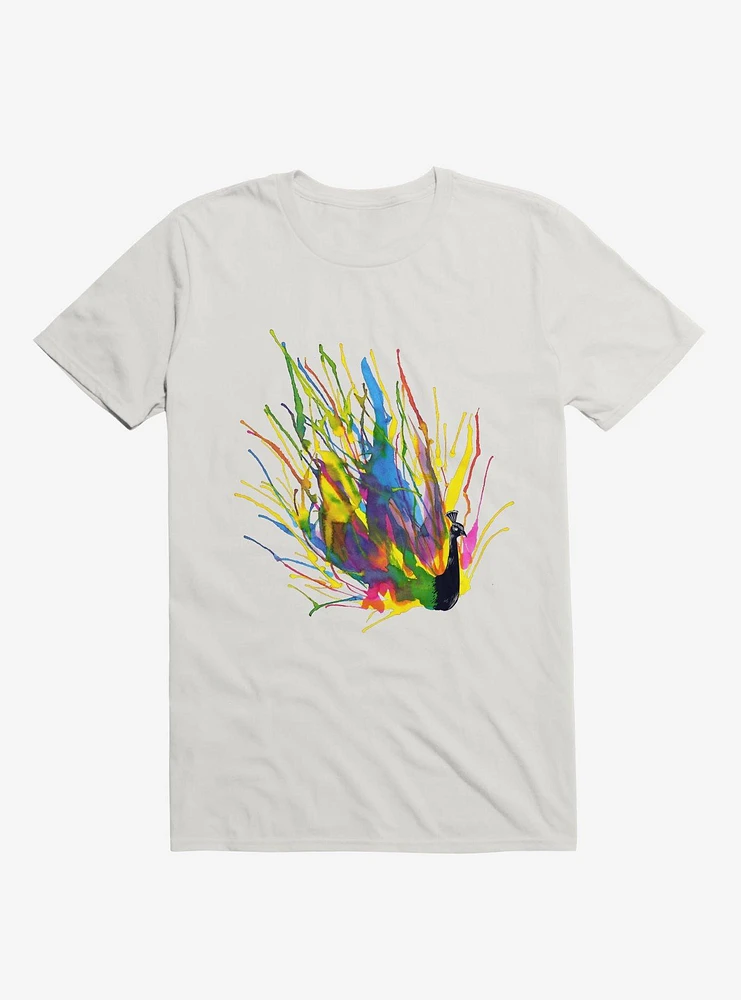 Colorful Peacock White T-Shirt