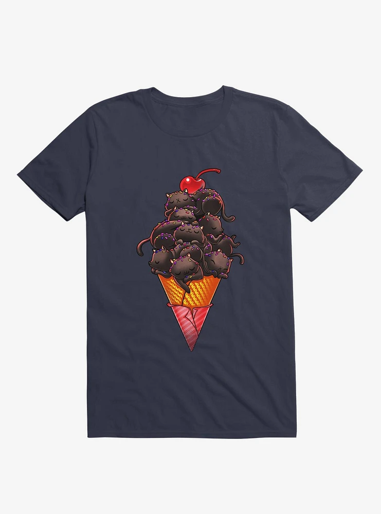 Cat Ice Cream Navy Blue T-Shirt