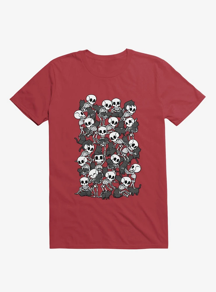 Cat Skull Party Red T-Shirt