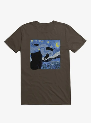 The Starry Cat Night Brown T-Shirt