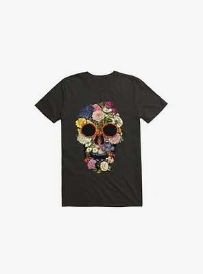 Funky Spring Floral Skull Black T-Shirt