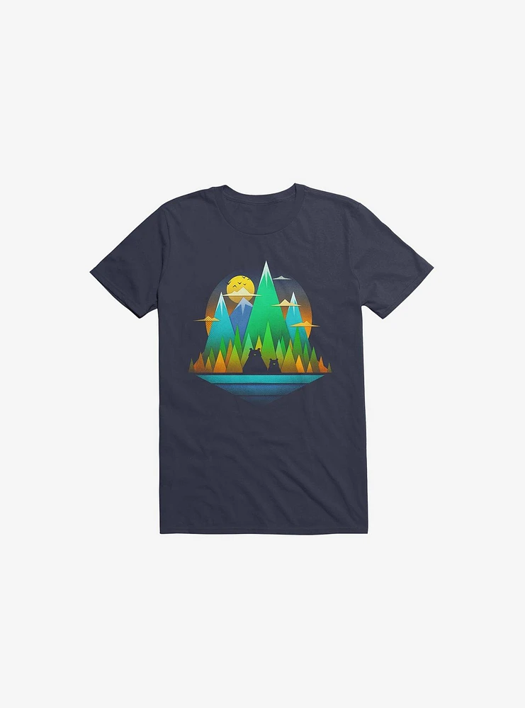 Geometric Landscape Bears Navy Blue T-Shirt