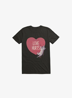 Love Hurts Cat Black T-Shirt
