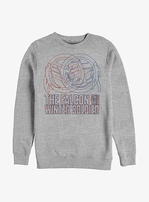 Marvel The Falcon And Winter Soldier Red Blue Wireframe Crew Sweatshirt