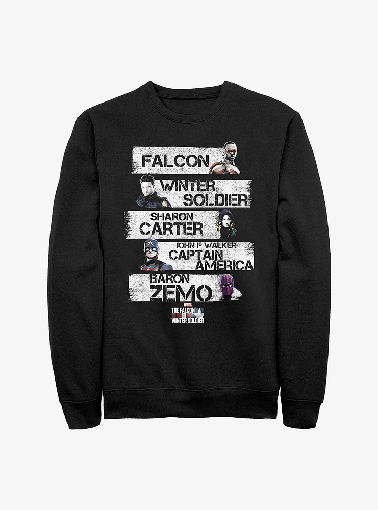 Marvel The Falcon And Winter Soldier Character Stack Crew Sweatshirt