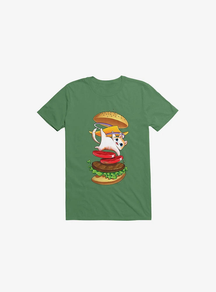 Hamburger Cat Kelly Green T-Shirt