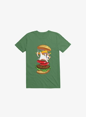 Hamburger Cat Kelly Green T-Shirt