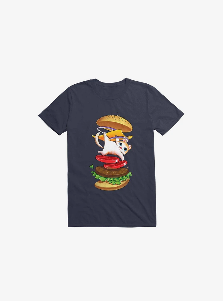 Hamburger Cat Navy Blue T-Shirt