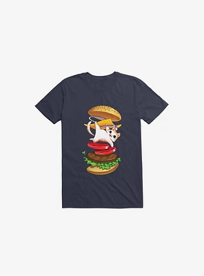 Hamburger Cat Navy Blue T-Shirt