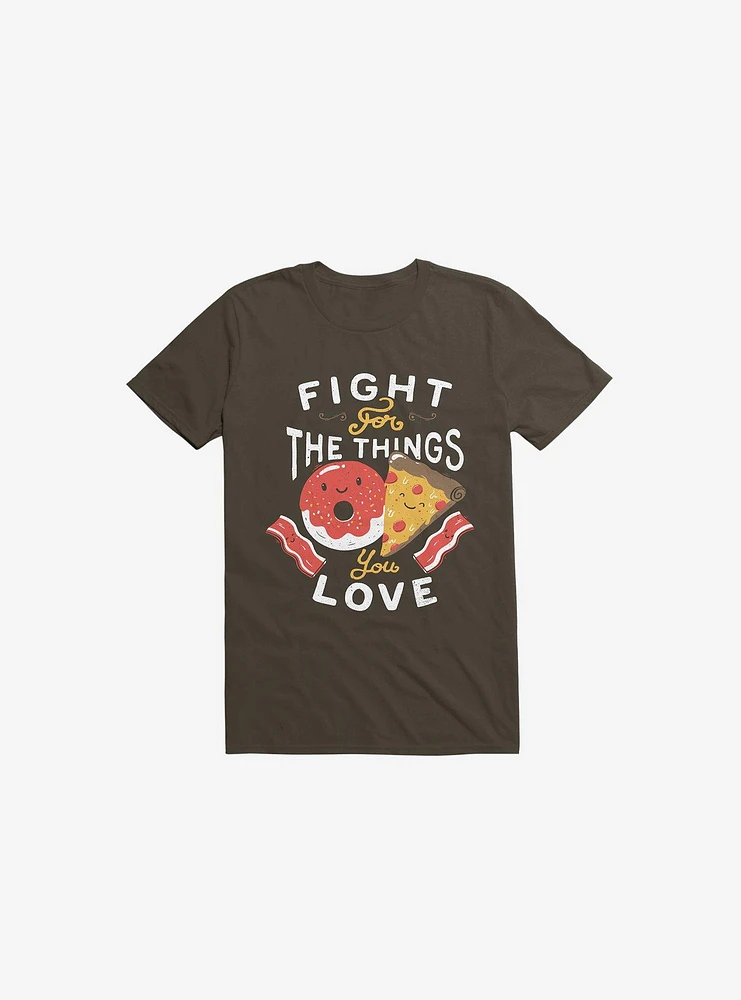 Fight For Pizza And Donuts Brown T-Shirt