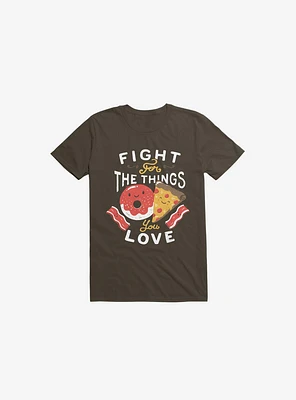 Fight For Pizza And Donuts Brown T-Shirt