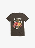 Fight For Pizza And Donuts Brown T-Shirt
