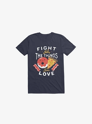 Fight For Pizza And Donuts Navy Blue T-Shirt