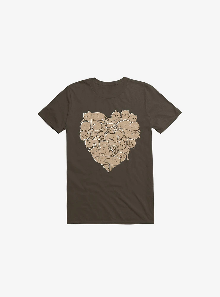 I Love Cats Heart Brown T-Shirt