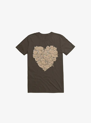 I Love Cats Heart Brown T-Shirt
